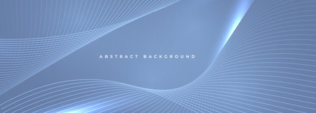 Soft blue wide abstract vector background with glowing wavy lines. Vector illustrationのイラスト素材