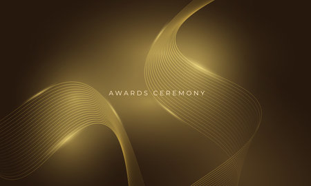 Awards ceremony gold wavy luxury background with glowing golden wavy lines. Vector illustrationのイラスト素材