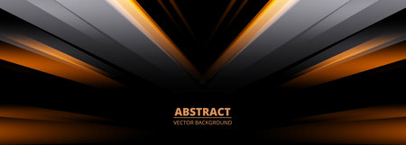 Black and orange 3D modern futuristic abstract geometric background. Vector illustration wide banner graphic design.のイラスト素材