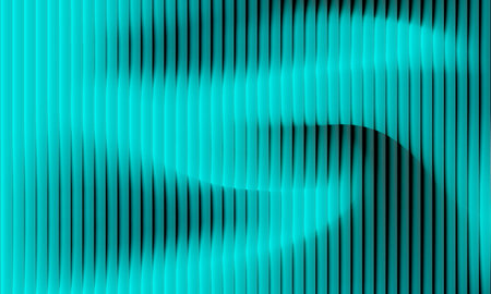 Corrugated ribbed effect on blue turquoise flowing gradient abstract background. Vector illustration