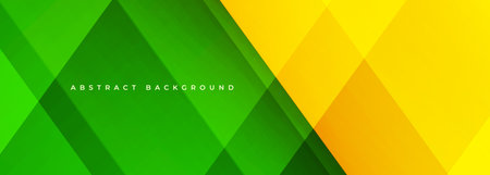 Green and yellow modern abstract wide banner with diagonal geometric shapes. Vector illustration...