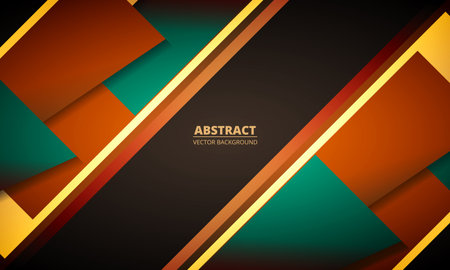 Abstract dark modern geometric background with brown and green diagonal shapes and yellow lines. Vector illustrationのイラスト素材
