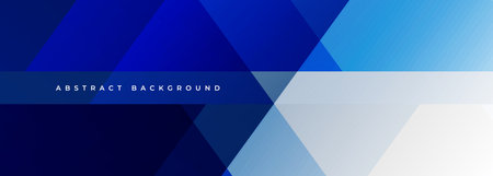 Blue and white modern abstract wide banner with geometric shapes. White and dark blue abstract...