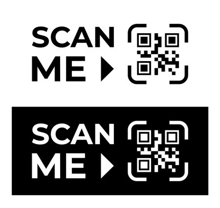 Qr code scan me frame. Black and white png stickers template. Vector illustration