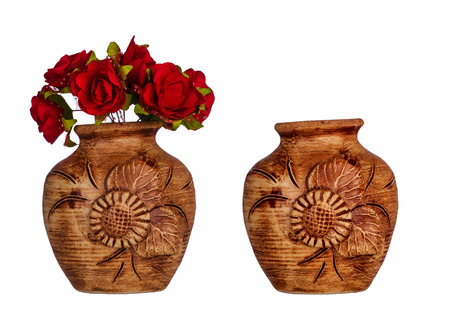 Ceramic vase with artificial flowersの写真素材