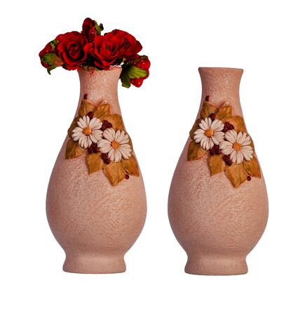 Ceramic vase with artificial flowersの写真素材