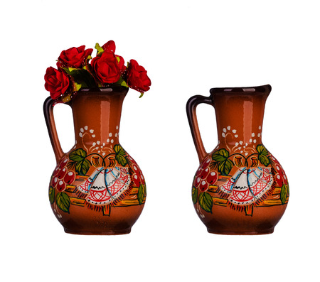 Ceramic vase with artificial flowersの写真素材