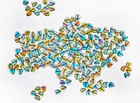 The contour map of Ukraine is made up of small elements in the shape of heartsの写真素材