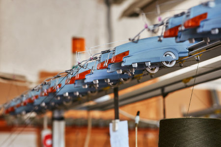 One row of the guide elements of a large industrial knitting machine,の写真素材
