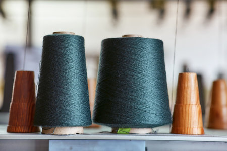 Two bobbins with industrial threads on conesの写真素材