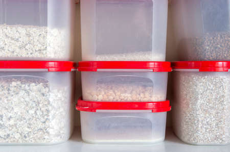 Filled plastic containers の写真素材