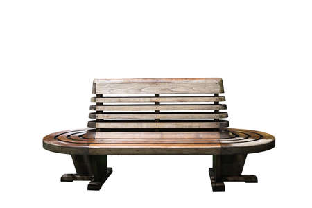 Railway station wood chair, Wooden bench isolated on white backgroundの写真素材