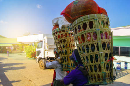 Bamboo basket, Myanmar people use for carrying  at Kyaiktiyo pagoda