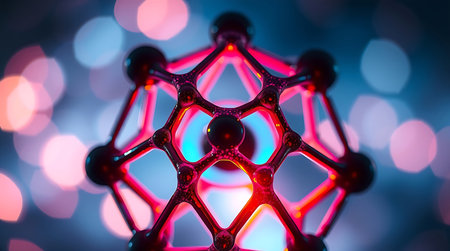 Molecular model of atom. 3d illustration. Abstract background.の素材