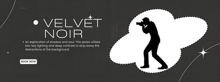 Photographer with camera on black background. Vector illustration. Horizontal banner.の写真素材