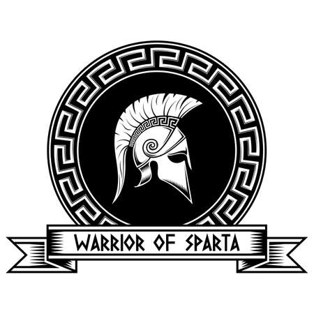 WARRIOR OF SPARTA, Spartan helmet on the shield.のイラスト素材
