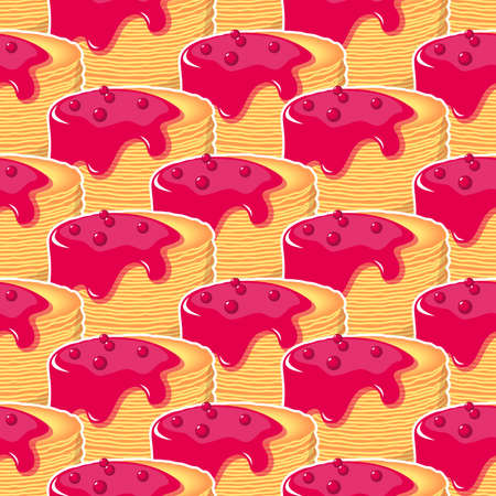 Pancakes with jam and cherry seamless pattern.のイラスト素材