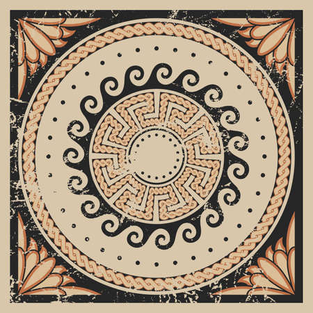 Circular ancient ornament meander. Vector design element.のイラスト素材