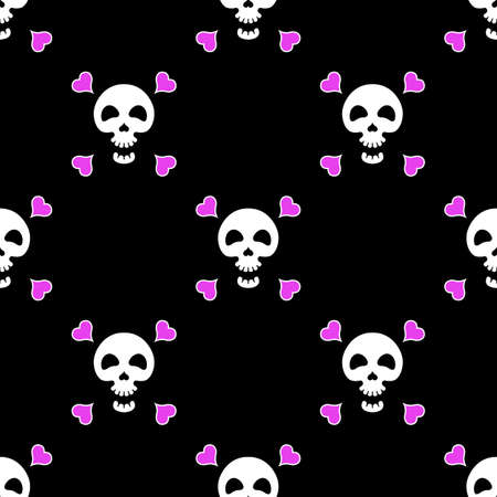 Skull with hearts seamless pattern. Vector seamless texture.のイラスト素材