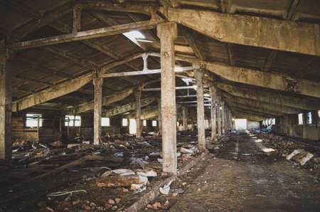 Abandoned, collapsing farm. Russia, Tula region.の写真素材