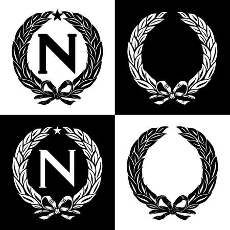Set of laurel wreaths, Napoleon Bonaparte (N) with a five-pointed star. Vector illustration.のイラスト素材
