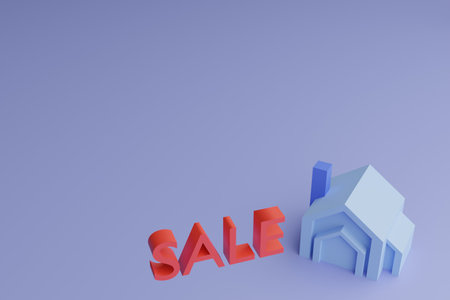 1 residential houses on blue background with word sale , house selection, housing selection, finding...