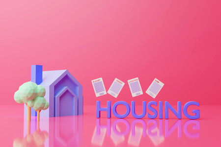 House model on red background, house, building a house, buying a house, housing, 3D render.の写真素材