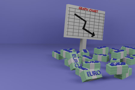 Euro crises falling, euro falling, 3d illustration, modern color, minimalist design.の写真素材
