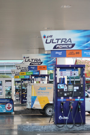 Bangkok, Thailand - January 05 , 2022 : PPT gas station in Thailandのeditorial素材