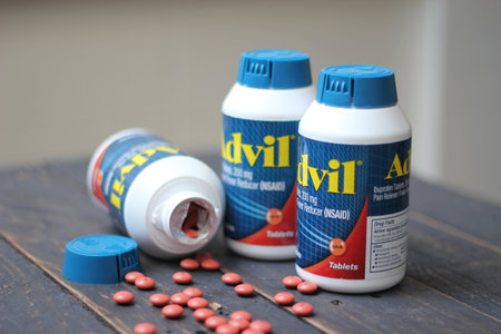 Bangkok, Thailand : December 06 2021 - pain reliever ibuprofen tablets 200 mg advil brand, the most popular pain reliever in America.のeditorial素材