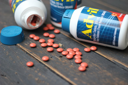 Bangkok, Thailand : December 06 2021 - pain reliever ibuprofen tablets 200 mg advil brand, the most popular pain reliever in America.のeditorial素材