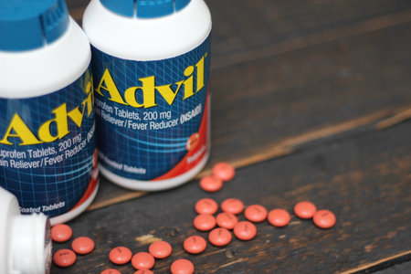 Bangkok, Thailand : December 06 2021 - pain reliever ibuprofen tablets 200 mg advil brand, the most popular pain reliever in America.のeditorial素材