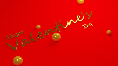 Valentine's Day red background with gold lettering. 3d render, red backdrop,valentine's...