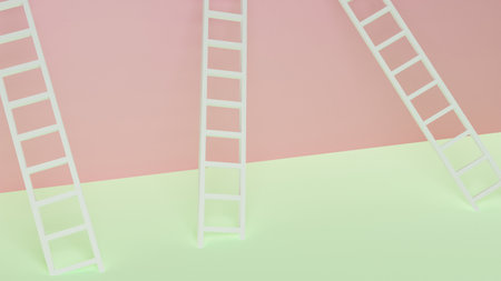 3d rendering of a ladder in a room with pastel colorsの写真素材
