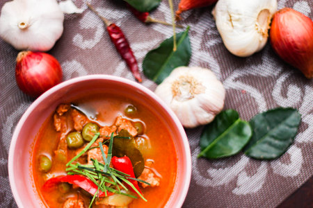 Panang Curry With Pork. Thai food that is popular among families and is a popular street food food that Thai people like in Thailand.の写真素材