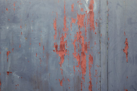 Old blue galvanized fence with rust on it.