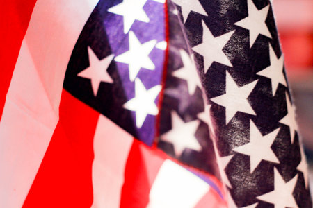 The sun shone on the american flag Images for America National Day or important days related to America.の写真素材