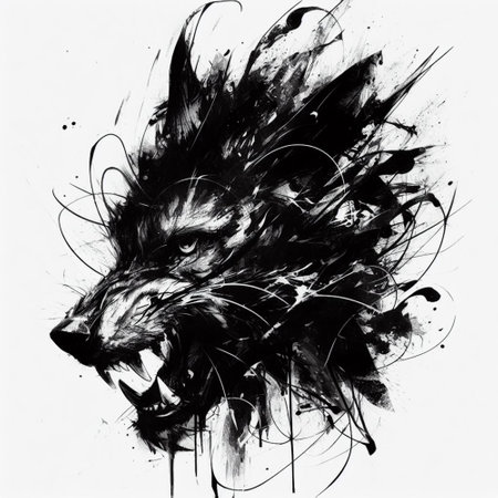 woof head with grunge ink splashes on a white backgroundの素材