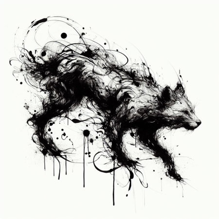 black and white illustration of a wild boar with paint splashesの素材