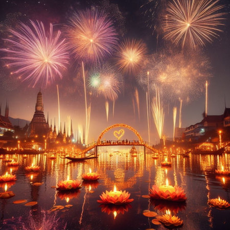 Fireworks in Wat Arun and Temple of Dawn, Bangkok, Thailandの素材