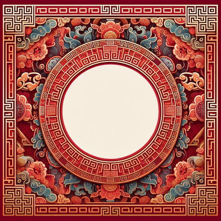 Chinese frame with floral ornament and place for your text. Vector illustration.の素材