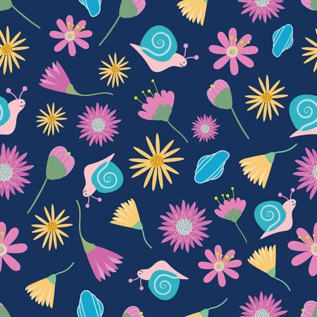 Vector Blue Snail Gardenのイラスト素材