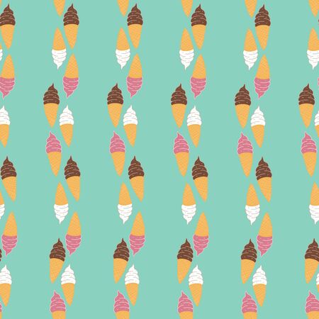 Vector green background vertical ice cream cone seamless pattern. Perfect for fabric, wallpaper and scrap booking.のイラスト素材