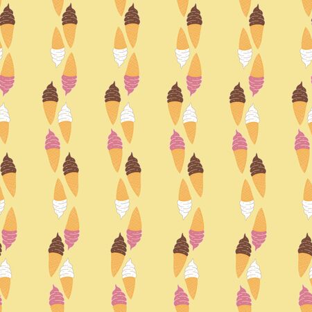 Vector Yellow background vertical ice cream cone seamless pattern. Perfect for Fabric, Scrap booking and wallpaper.のイラスト素材