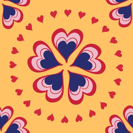 Vector seamless pattern with Hearts in mandala style. Perfect for fabic, wallpaper and scrap bookingのイラスト素材