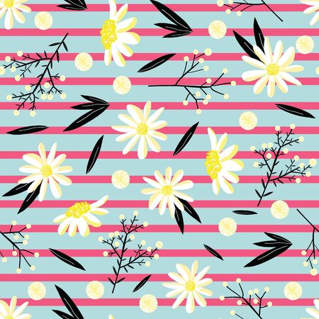 Vector Daisy Stripe Seamless Repeating Pattern. Perfect for Wallpaper, Fabric and Scrapbooking.のイラスト素材