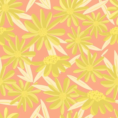 Vector Daisy Overlaping Seamless Repeating Pattern. Perfect for Wallpaper, Fabric and Scrapbooking.のイラスト素材