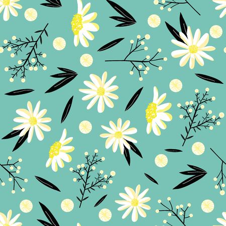 Vector Daisy Overlaping Seamless Repeating Pattern. Perfect for Wallpaper, Fabric and Scrapbooking.のイラスト素材
