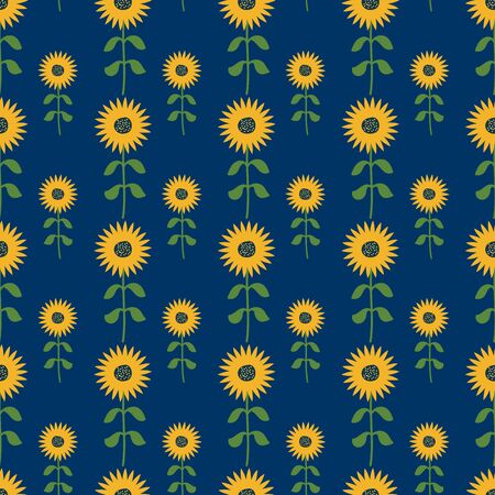 Seamless Sunflower Vertical Half Drop Vector Repeat Pattern. Perfect for Scrap booking, Fabric and Wallpaper.のイラスト素材