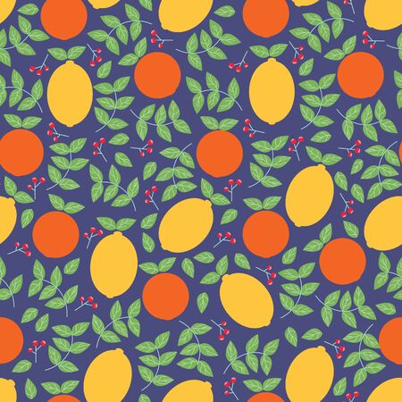 Vector oranges and lemons seamless repeating pattern. Perfect for scrap booking, fabric and wallpaper.のイラスト素材